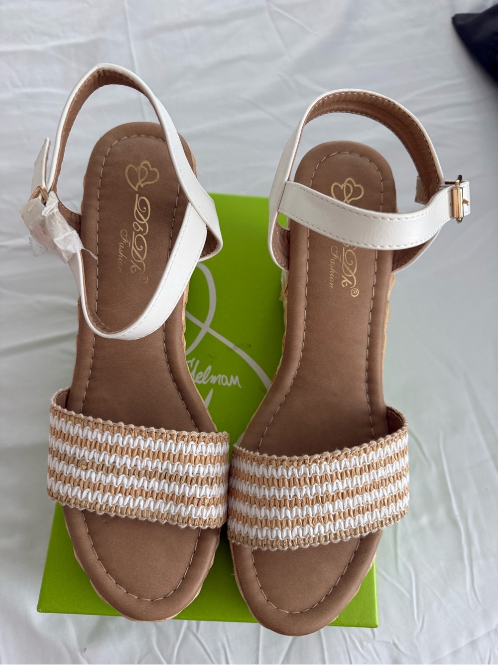 Women's White and Tan Woven Strap Sandals -